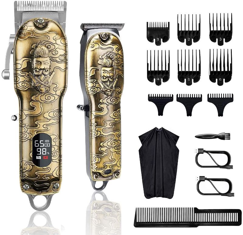 Photo 1 of Hair Clippers and Trimmers Set, Suttik Barber Clippers Professional Set, Beard Trimmer for Men, Cordless Ornate Clippers for Men with T-Blade Close Cutting Trimmer, LED Display(Gold), Gift for Men
