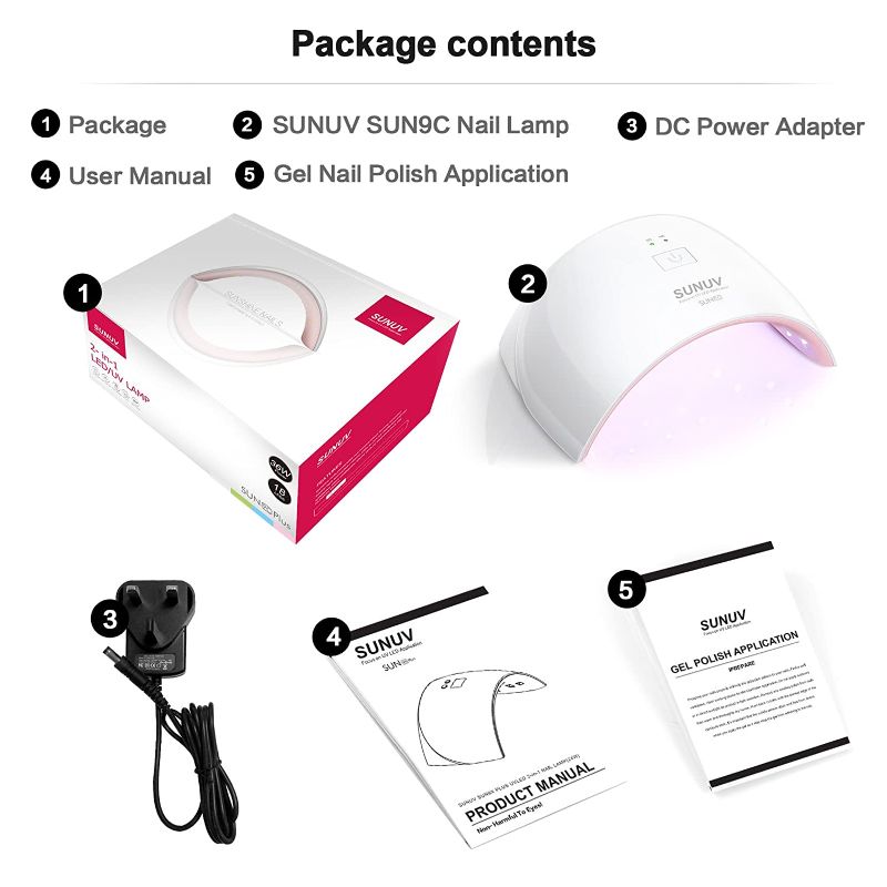 Photo 2 of UV LED Nail Lamp, SUNUV Gel UV Light Nail Dryer for Gel Nail Polish Curing Lamp with Sensor 2 Timers SUN9C Pink Valentine Gift for Woman Girl(Brand new factory sealed)
