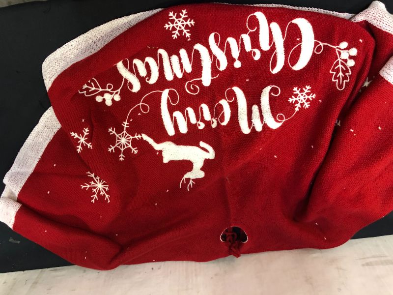 Photo 1 of Al Faro Home Red Velvet Christmas Tree Skirt for Home Decoration - Big Plush Christmas Tree Carpet Faux Fur - 48 Inch Xmas Tree Skirt with Deer Design, White, Red, xsSkirt