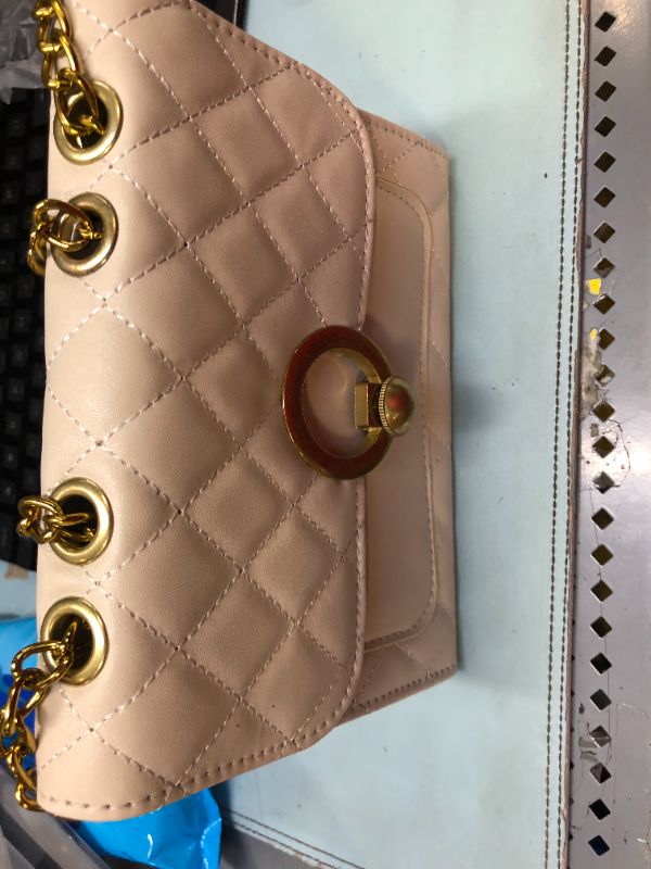 Photo 1 of Beige Handbag with Gold Chain and Gold Latch .