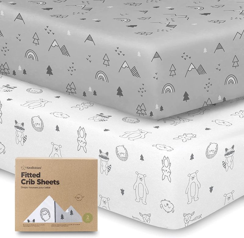 Photo 1 of 2-Pack Jersey Fitted Baby Crib Sheets - Soft & Breathable Crib Sheets for Boys and Girls - Fits Standard Nursery Crib Mattresses - Neutral Baby Crib Sheet Set (Woodland)