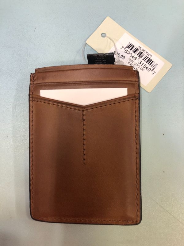 Photo 2 of Fossil Men's Leather Minimalist Magnetic Card Case with Money Clip Front Pocket Wallet -- Metal Box Slightly Damaged , Wallet Good --