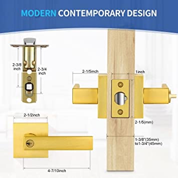 Photo 1 of 4 Pack Heavy Duty Entrance Lever Door Handle(for Office/Front Door), Left or Right Handing, Keyed Alike/Combo Keys Door Knobs with Lock and Key, Satin Brass Finish
