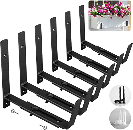 Photo 1 of 6 Pack Adjustable Planter Box Bracket (6 to 12 Inches) Planter Bracket, Brackets for Window Boxes Planters, Planter Shelving with Adjustable Size The Width of The Bottom of The Planter Box
