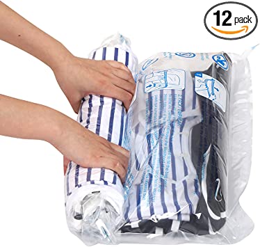 Photo 1 of 12 Travel Compression Bags, Hibag 12-Pack Roll-Up Space Saver Storage Bags for Travel, Suitcase Size (12-Travel)
