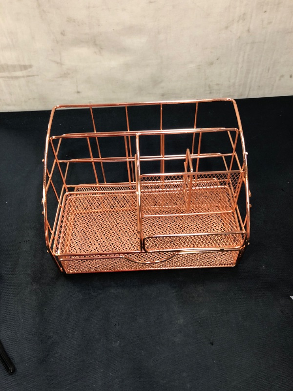 Photo 2 of Rose Gold Desktop Storage Box with Drawers, Mesh Desk Organizer and Accessories, Used for Home, School, Cosmetics Desktop Organization and Decoration (Rose Gold)
