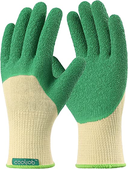 Photo 1 of COOLJOB 3/4 Dipped Rubber Grip Work Gloves for Men Women Handling Boxes, Repairing Cars/Motorcycles, Non Slip Garden Yard Gloves for Grabbing, Digging, Planting or Weeding, 1 Pair Green Large
