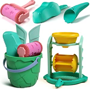 Photo 1 of burgkidz Beach Sand Toys for Kids, Toddlers Dinosaur Sand Toys, Include Sand-and-Water Funnel, Sand Shovel, Bucket, Sand Sifter, Summer Outdoor Toys for Boys Girls Ages 3 4 5 6 7 8
