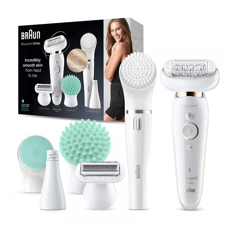 Photo 1 of Braun Epilator Silk-épil 9 Flex 9-300 Beauty Set, Facial Hair Removal for Women, Shaver & Trimmer, Cordless, Rechargeable, Wet & Dry, FaceSpa
