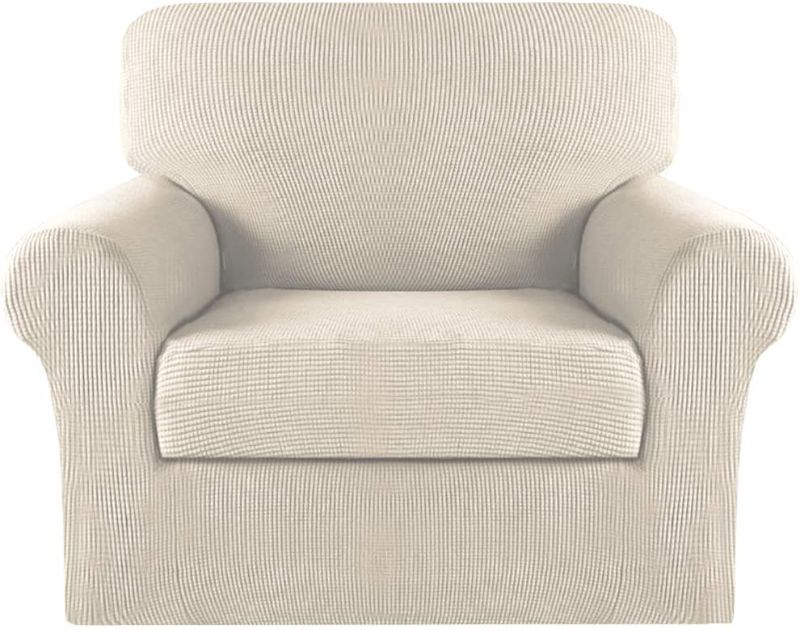 Photo 1 of 2 Piece Chair Covers Chair Slipcovers for Living Room Armchair Sofa Covers Chair Couch Cover with Arms Washable Furniture Protector for Chairs Feature Thick Jacquard Fabric(Chair,Biscotti Beige)
