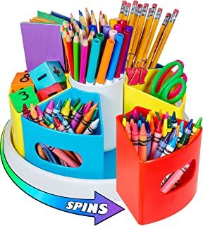 Photo 1 of Creative Caddy Rotating Art Supply Storage Organizer for Kids Desk, Crayon Pencil Marker Holder, Craft Room Art Cart, Homeschool and Teacher School Supplies, Classroom Organization Accessories
