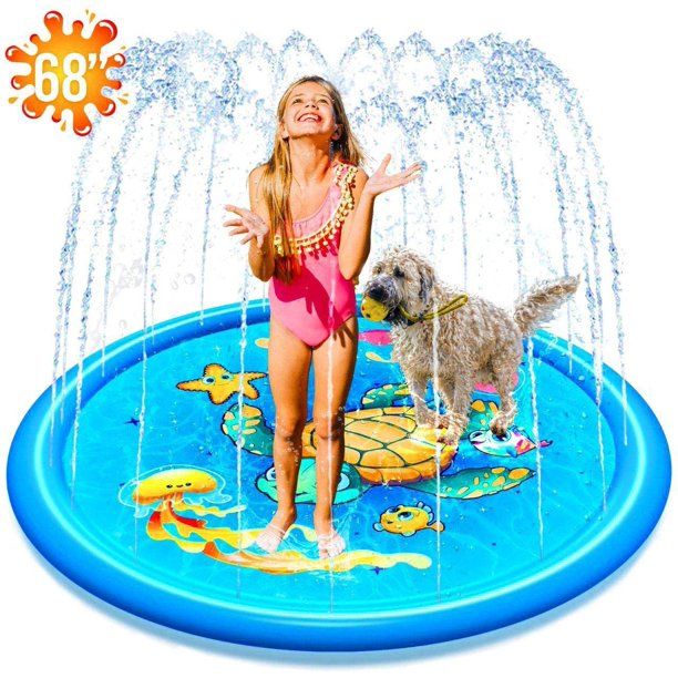 Photo 1 of (68") Inflatable Splash Sprinkler Pad for Kids Toddlers Dogs, Kiddie Baby Pool, Outdoor Water Mat Toys - Baby Infant Wading Swimming Pool - Fun Backyard Fountain Play Mat for 1 -12 Year Old Girls Boys
