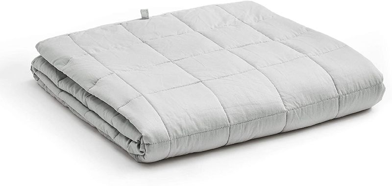 Photo 1 of YnM Oeko-Tex Certified Premium 60 x 80 Inch 20 Pound Cotton Calming Heavy Weighted Blanket with Glass Beads for Queen and King Beds, Light Grey