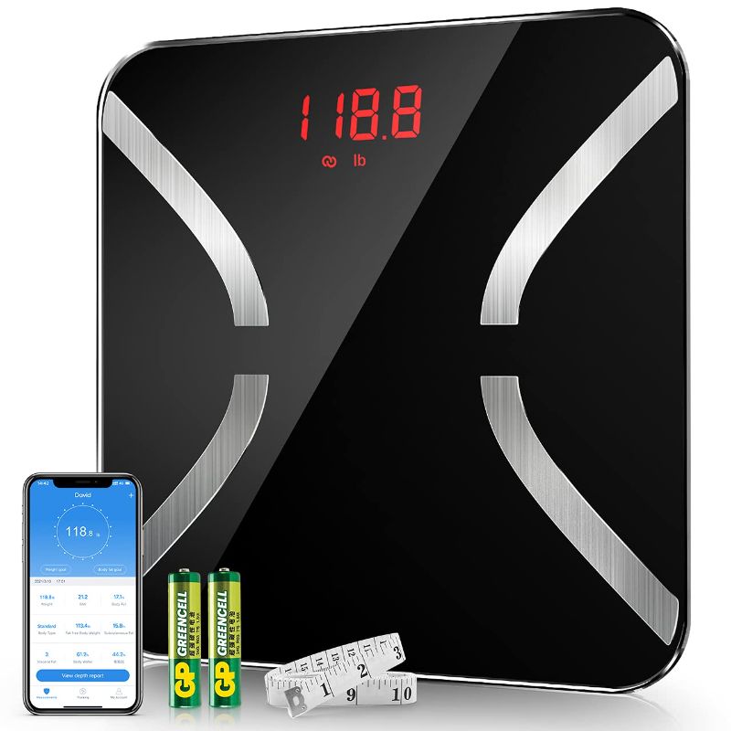 Photo 1 of  Nicewell Bathroom Scale, Digital Smart Scale with Body Fat and Water Weight, Smartphone App sync with Bluetooth, Tempered Glass and Black, 396 lbs (Black)