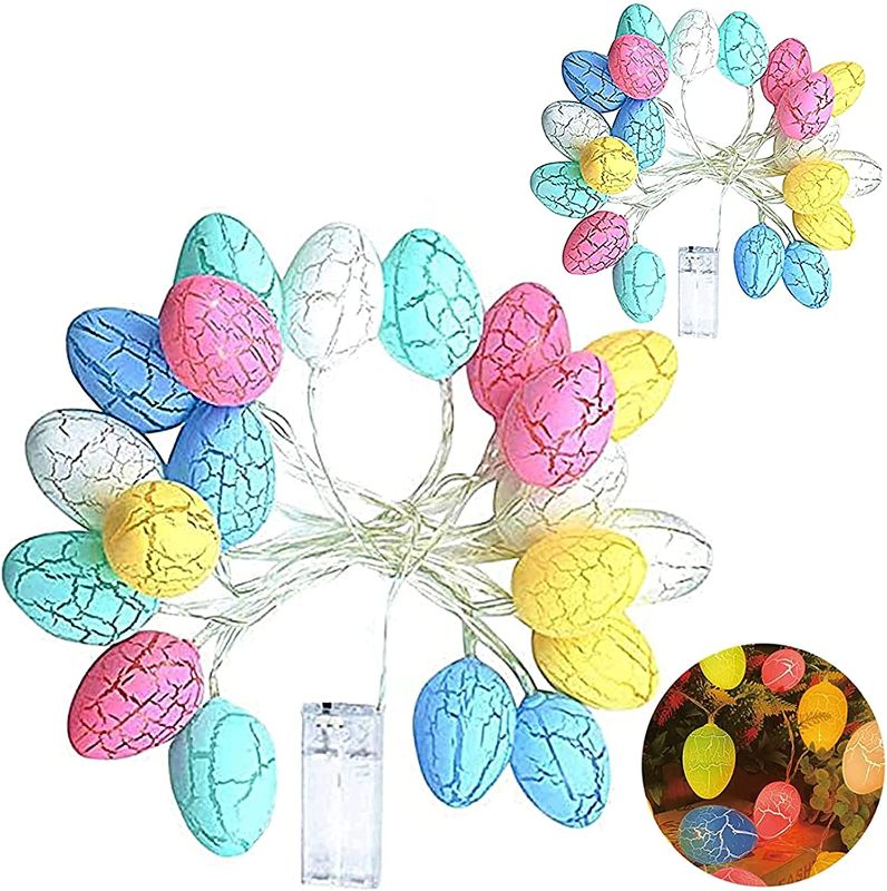 Photo 1 of 2 Pack Easter Lights Decorations, 3D Jumbo Crack Easter Eggs Fairy String Lights Battery Operated Easter Decorations for Home Indoor Outdoor Bedroom Easter Eggs Hunt Party, Total 10 Ft 20 LED