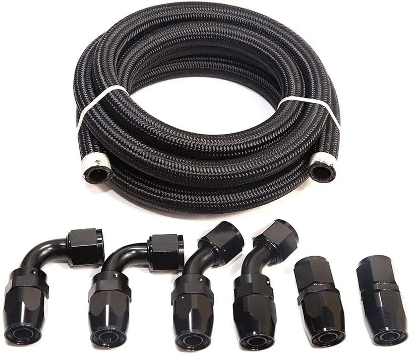 Photo 1 of 10FT AN10 5/8" Fuel Hose CPE Oil/Gas/Fuel Line Hose Nylon and Stainless Steel Braided With AN-10 Fitting Swivel Hose Ends (Black AN10)