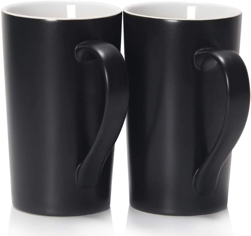 Photo 1 of 20 Ounces Large Coffee Mugs, Smilatte M007 Plain Tall Ceramic Cup with Handle for Dad Men, Set of 2, Black