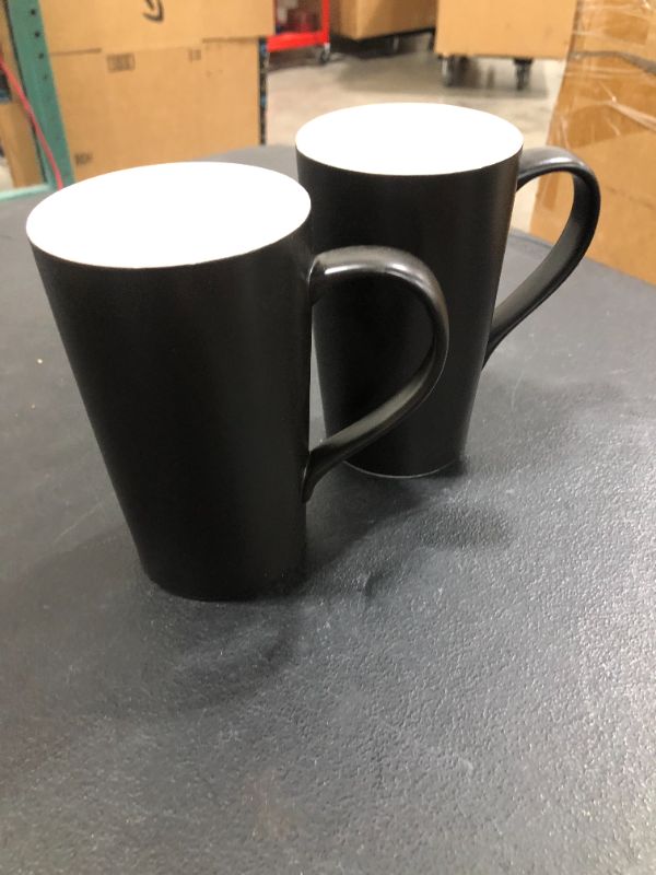 Photo 2 of 20 Ounces Large Coffee Mugs, Smilatte M007 Plain Tall Ceramic Cup with Handle for Dad Men, Set of 2, Black