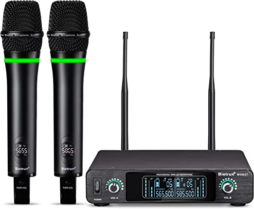 Photo 1 of Wireless Microphone, Bietrun Pro-Rechargeable UHF Dual Cordless Handheld Dynamic Microphone System with Bluetooth, All Metal Design, 2 XLR+1/4''+1/8''Output, for Karaoke, Speech, Church(240ft Range)