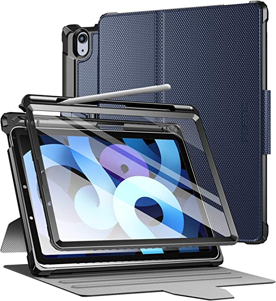 Photo 1 of Poetic Explorer Case for iPad Air 5 / iPad Air 4 10.9 inch, Full Body Tough 360 Degree Stand Folio Cover with Pencil Holder, Built-in Screen Protector for iPad Air 4th/5th Generation, Navy Blue
