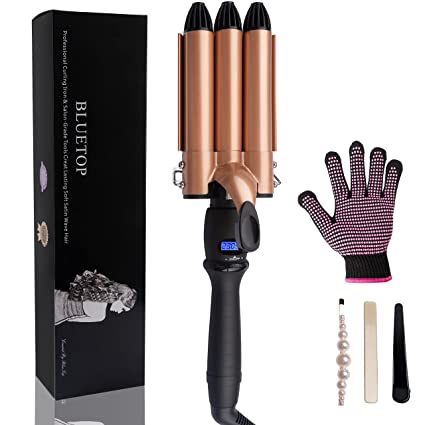 Photo 1 of 3 Barrel Hair Waver Iron Wand Crimping Iron for Hair, 1 inch Wave Curling Iron Crimper Hair Iron with LCD Display, Ceramic Hair Crimper Triple Barrel Beach Waver Curling Iron Dual Voltage Curling Iron