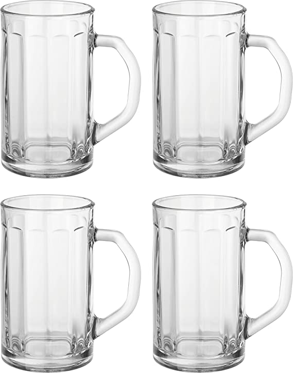 Photo 1 of Circleware Glass Beer Mugs with Handle, Set of 4 Heavy Base Fun Entertainment Glassware Beverage Drinking Cups for Water, Wine, Juice and Bar Dining Decor Novelty Gift, 16.4 oz, Downtown Pub 4pc