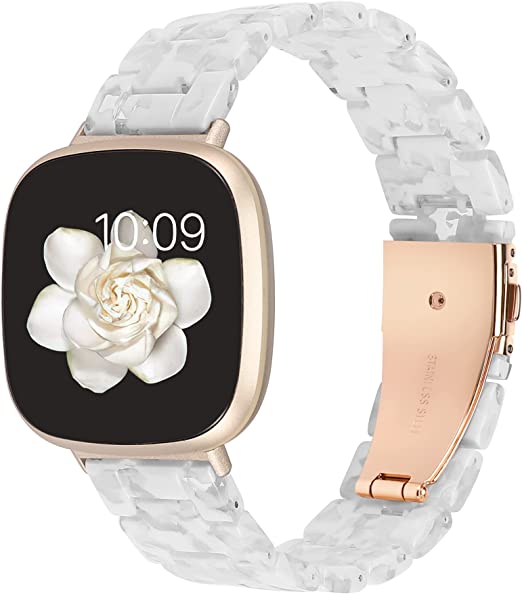 Photo 1 of Wearlizer Resin Band Compatible with Fitbit Sense/Versa 3 -White Flower