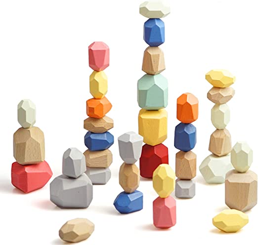 Photo 1 of 36PCS Wooden Balancing Stacking Stones Rocks, Wood Building Blocks Set, Sorting and Stacking Games, Lightweight Natural Colorful Toys, Preschool Learning Educational Puzzle Toys for Kids 3 Years Up