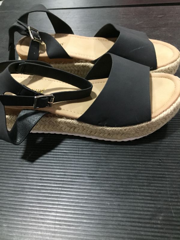 Photo 1 of Max Maxum- Espadrilles Trim Rubber Sole Flatform Wedge Buckle Ankle Strap Open Toe Sandalsin womens size 7.5