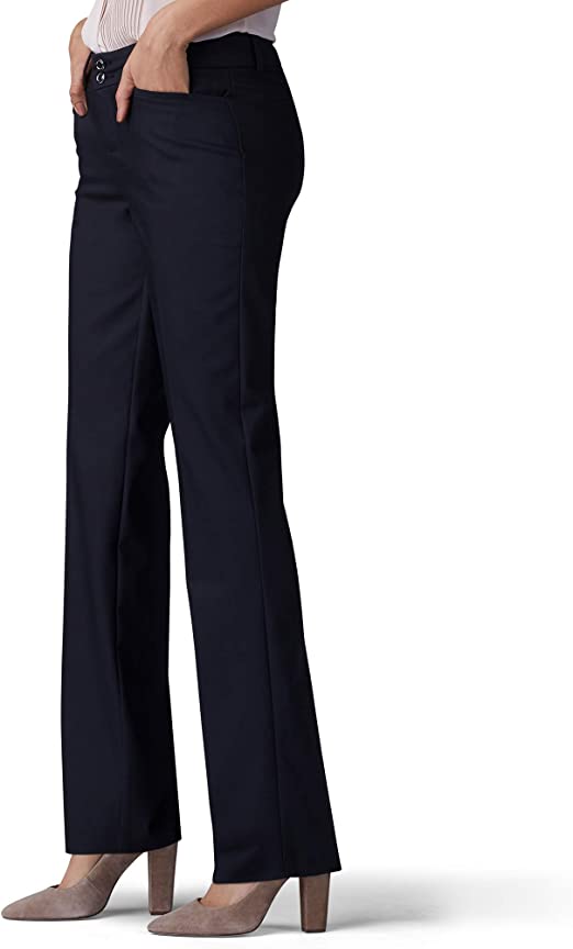 Photo 2 of [Size 6 Long] Lee Secretly Shapes Regular Fit Straight Leg Pants Mid-Rise [Black]
