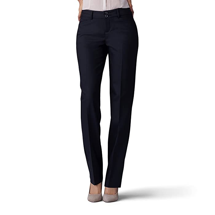 Photo 1 of [Size 6 Long] Lee Secretly Shapes Regular Fit Straight Leg Pants Mid-Rise [Black]
