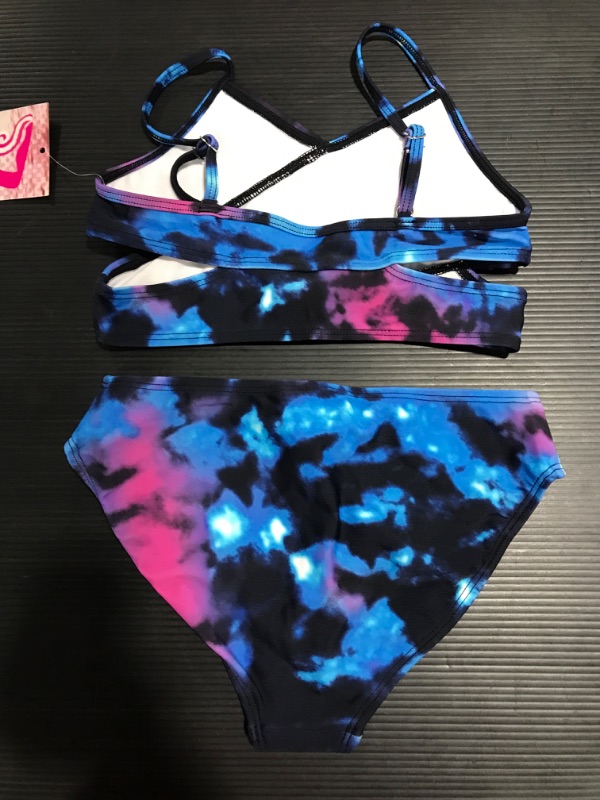 Photo 2 of [Size 8] Kanu Surf Girls' Coral Reef Beach Sport Wrap Around Bikini 2-Piece Swimsuit [Hurricane Black/Pink]