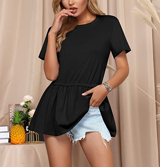 Photo 2 of [Size L] For G and PL Women Summer Flare Ruffle Swing Shirt Peplum Tops [Black]