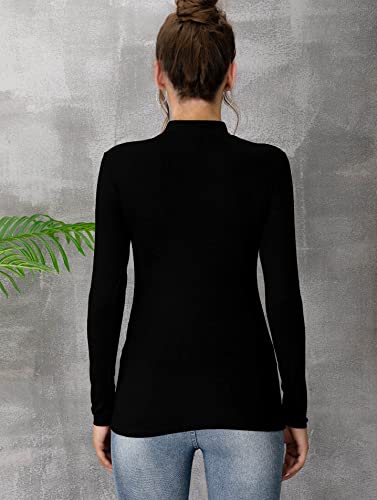 Photo 1 of [Size XXL] MANGDIUP Women's Mock Turtle Neck Long Sleeve Sleeveless Pullover Tops Slim Fit [Black]