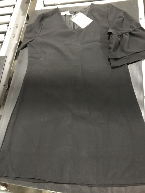 Photo 3 of [Size M] BELONGSCI Women's Dress Sweet & Cute V-Neck Bell Sleeve Shift Dress Mini Dress [Black]