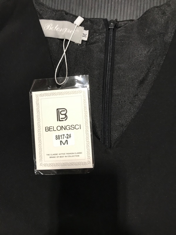 Photo 4 of [Size M] BELONGSCI Women's Dress Sweet & Cute V-Neck Bell Sleeve Shift Dress Mini Dress [Black]