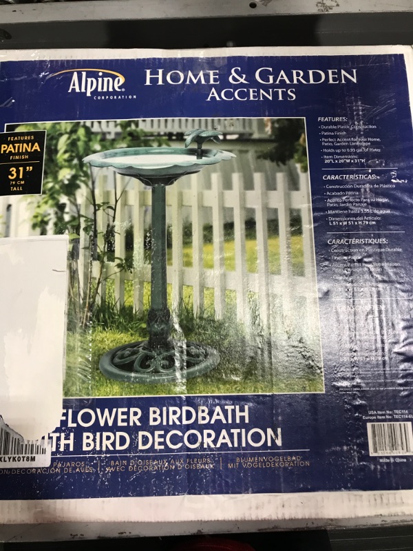 Photo 5 of Alpine Corporation 31" Tall Outdoor Antique Flower Birdbath with Bird Decoration Yard Statue