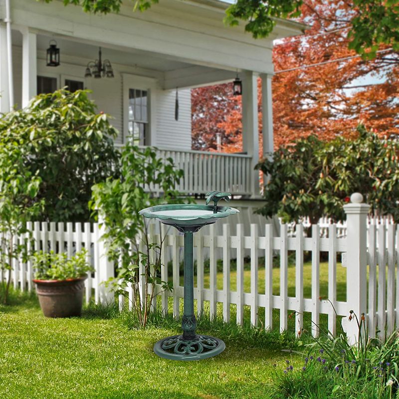 Photo 2 of Alpine Corporation 31" Tall Outdoor Antique Flower Birdbath with Bird Decoration Yard Statue