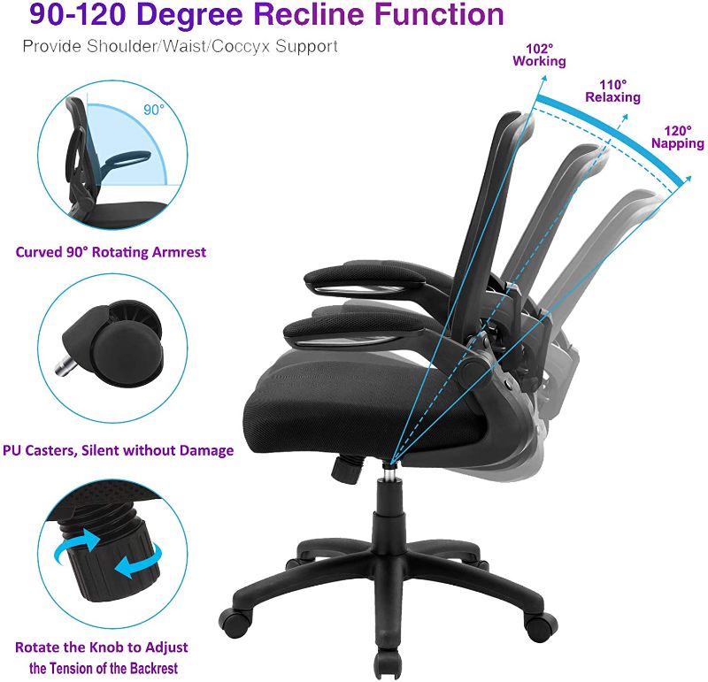 Photo 3 of Ergonomic Desk Chair with Adjustable Height, Lumbar Support, High Back Mesh Computer Chair with Flip up Armrests