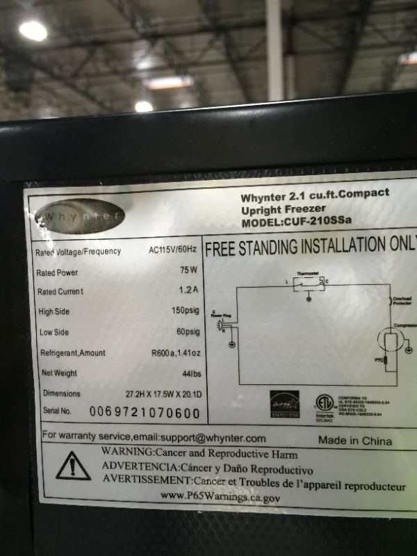 Photo 6 of  Whynter 2.1 Cubic Feet cu. ft. Upright Freezer with Adjustable Temperature Controls.