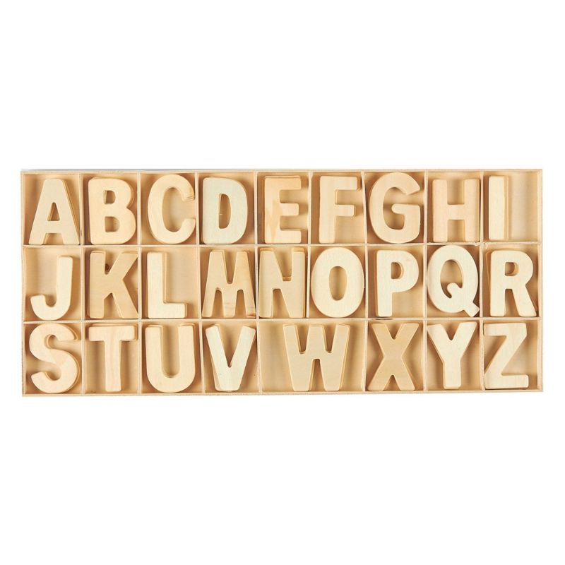 Photo 1 of 104 Piece Set Wooden Letters with Storage Tray - 4 Piece Each Letter, Natural
