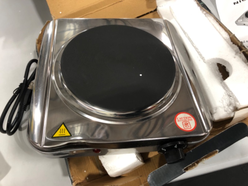 Photo 1 of 1500W Hot Plates for Cooking, Electric Single Burner with Handles, 6 Power Levels Stainless Steel Hot Plate for Kitchen Camping RV and More Silver