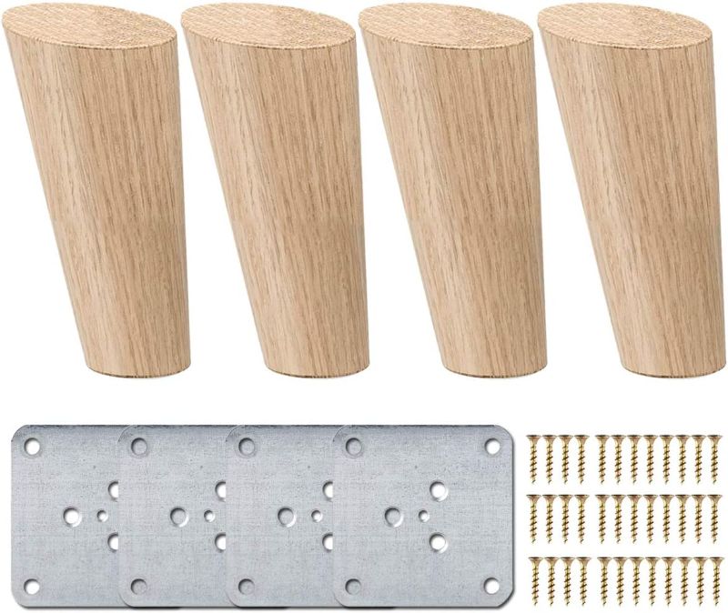 Photo 1 of 3.15 inch / 8cm Wooden Furniture Legs, La Vane Set of 4 Solid Wood Oblique Tapered Furniture Replacement Feet with Mounting Plate & Screws for Sofa TV Cabinet Bed Dining Table
