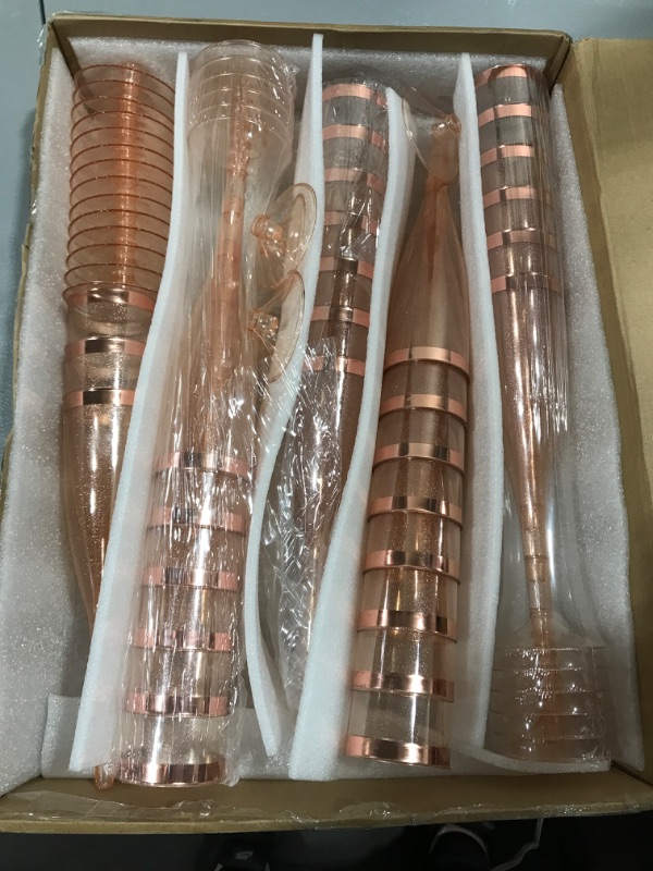 Photo 2 of 50 Pack Rose Gold Glitter Plastic Champagne Flutes, Disposable Wine Glasses 6.5 Oz Rose Gold Rim Champagne Flutes, Glitter Clear Plastic Champagne Cups for Wedding Party Mimosa Bar Shower
