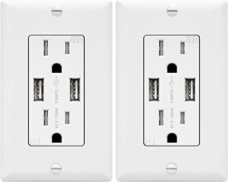 Photo 1 of 4.8A USB Wall Outlet Charger(Upgraded), 15A Duplex Tamper-Resistant Receptacles Plug, Charging Power Outlet with USB Ports, Electrical USB Socket, UL Listed, TU2153A-2PCS, White