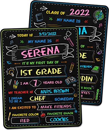 Photo 1 of First and Last Day of School Board - 14” X 11” Double-Sided - My First & Last Day of School Sign Chalkboard - 1st Day School Signs for Kids Back to School Supplies Preschool Kindergarten 1st Grade   8 TOTAL