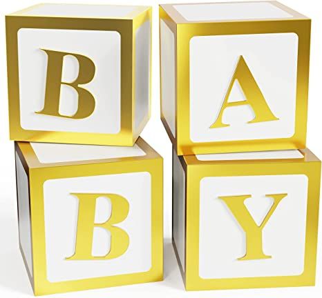 Photo 1 of DUBEDAT Baby Shower Safari Jungle Box 4pcs with letters for Gender Reveal Party Supplies Birthday Party Decorations Boy Girl Baby Blocks Decorations
