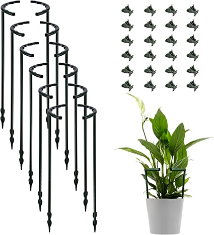 Photo 1 of 12 Pack Plant Support Plant Stakes with 24 Pcs Plant Clips, Half Round Plant Support Ring Plastic Plant Cage Holder Flower Pot Climbing Trellis for Small Plant Flower Vegetable,Indoor Plants
