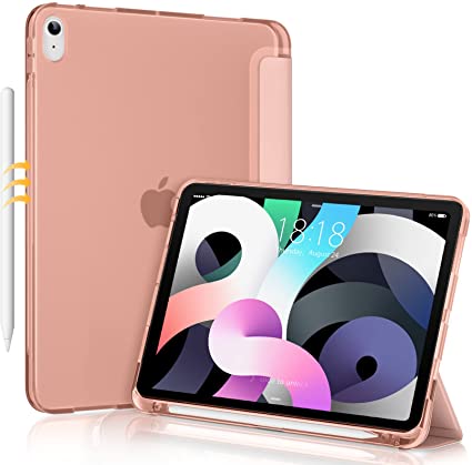 Photo 1 of Case for iPad Air 5th Generation 2022/ iPad Air 4th Generation 2020, Soft Translucent Frosted Back Cover Slim Smart Trifold Stand for iPad 10.9 inch[Auto Wake/Sleep], Pink Gold