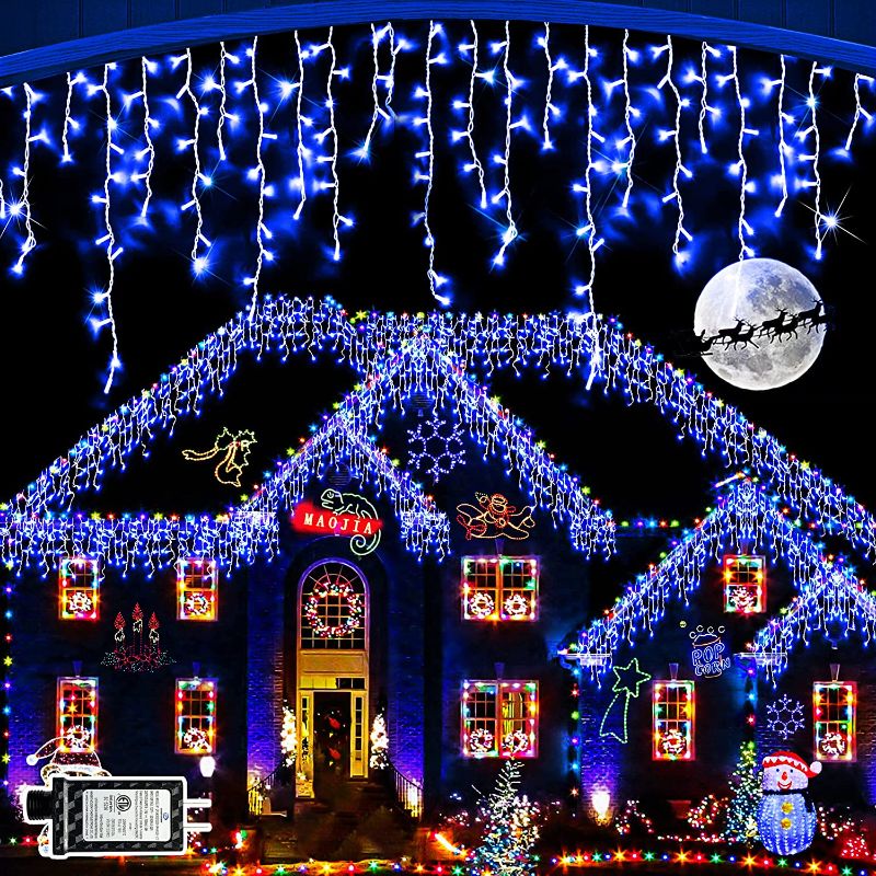 Photo 1 of 66ft Christmas Lights Decorations Outdoor, 640 LED 8 Modes Curtain Fairy Lights with 120 Drops,Plug in Waterproof Timer Memory Function for Christmas Holiday Wedding Party Decorations(Blue)